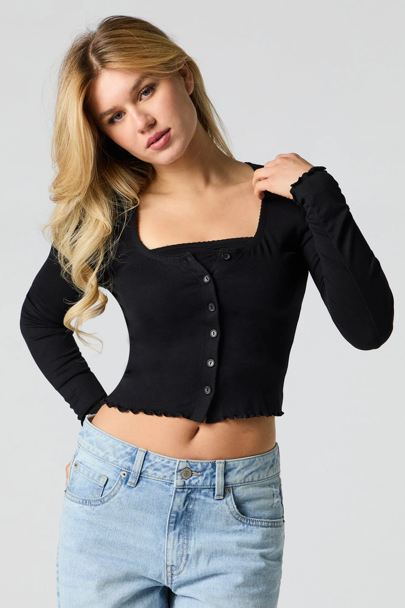 Button Front Long Sleeve Top & Cami 2 Piece Set sold by Urban Planet product image thumbnail 4