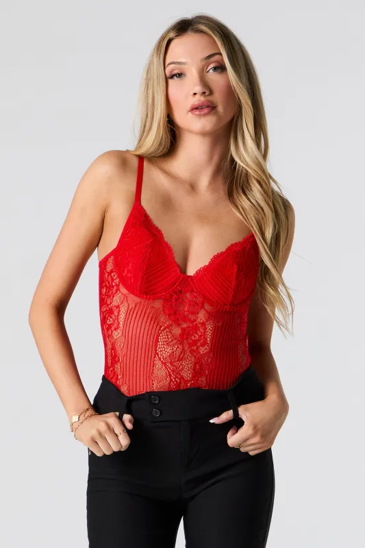 Floral Lace Bustier Bodysuit sold by Urban Planet