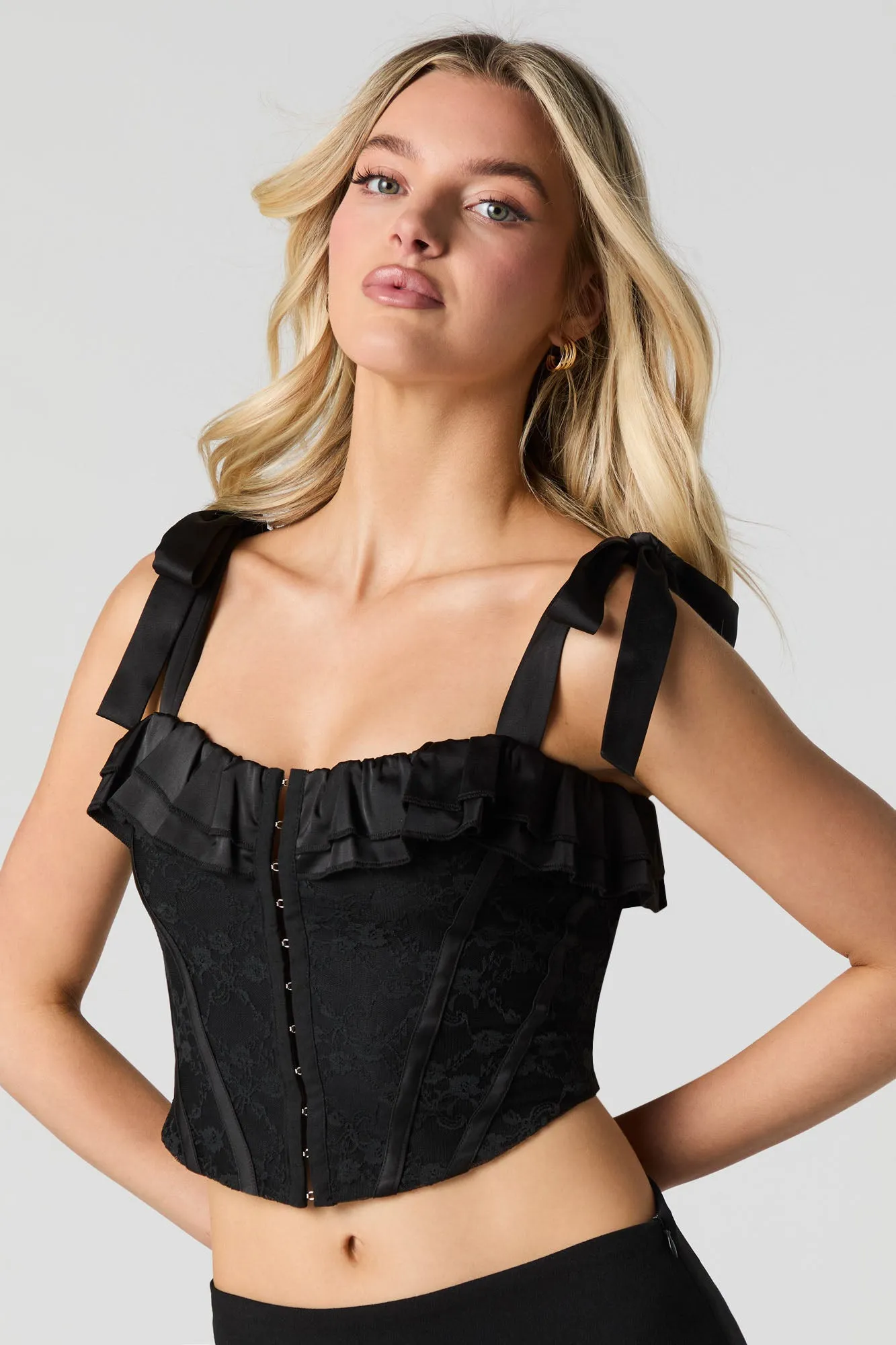 Floral Lace Hook Tie Strap Corset Top sold by Urban Planet product image thumbnail 4