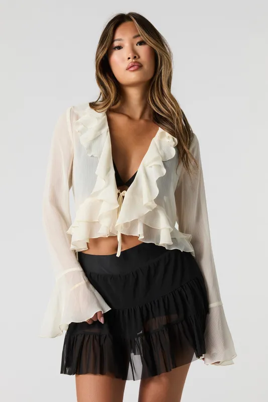 Ruffled Self-Tie Long Sleeve Top sold by Urban Planet