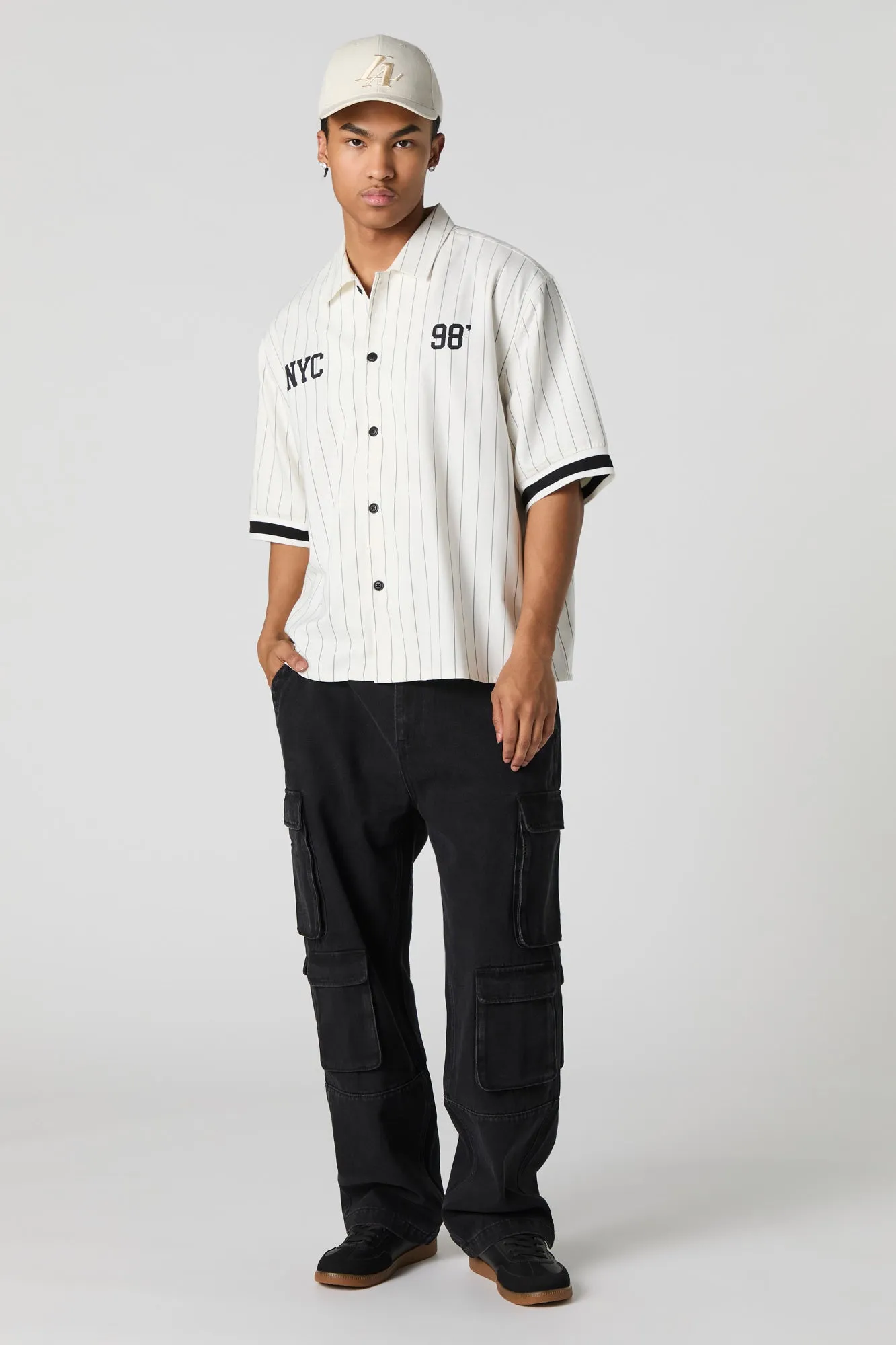 City Graphic Pinstriped Button-Up Top sold by Urban Planet product image thumbnail 3