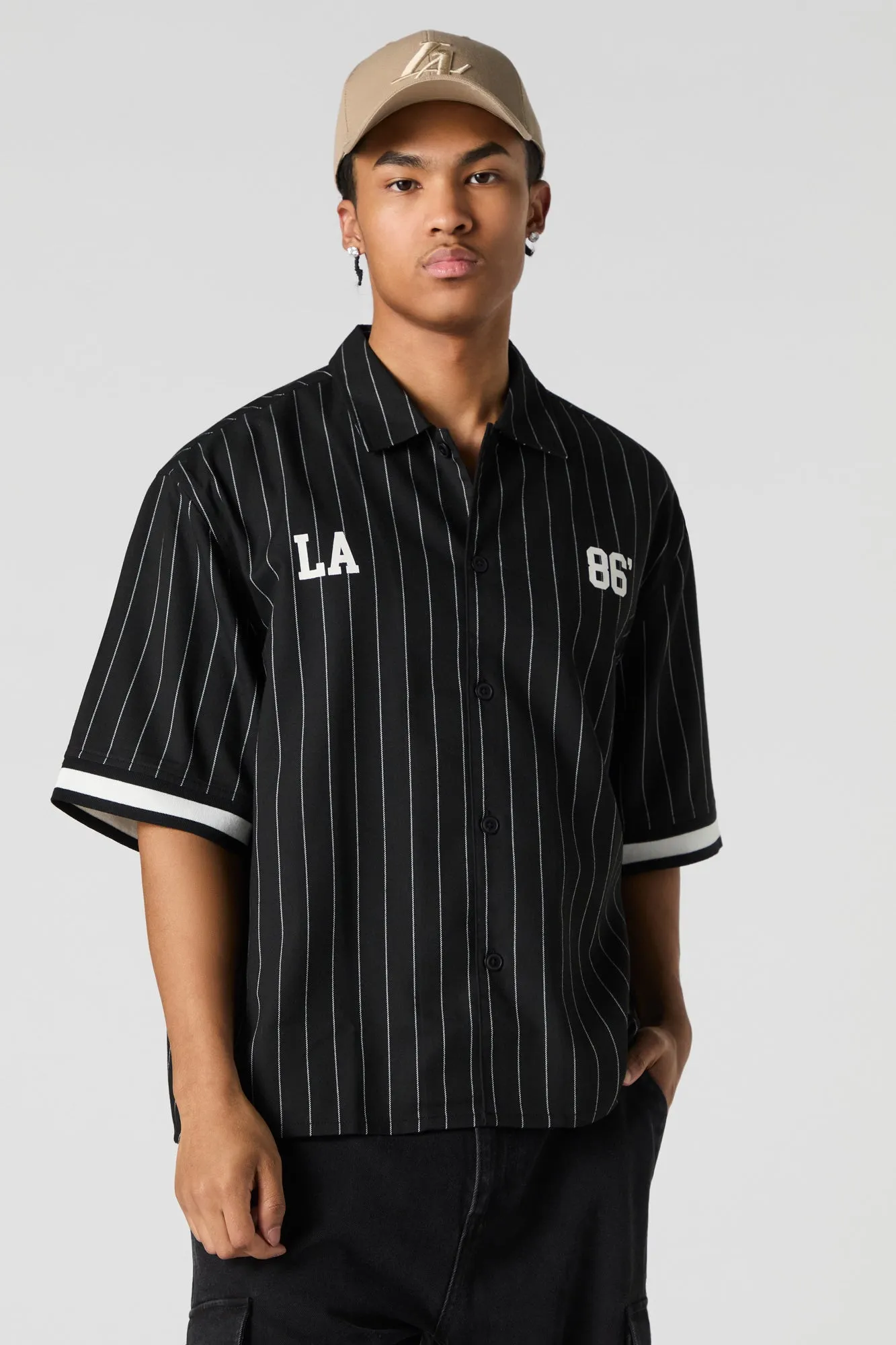 City Graphic Pinstriped Button-Up Top sold by Urban Planet product image thumbnail 4