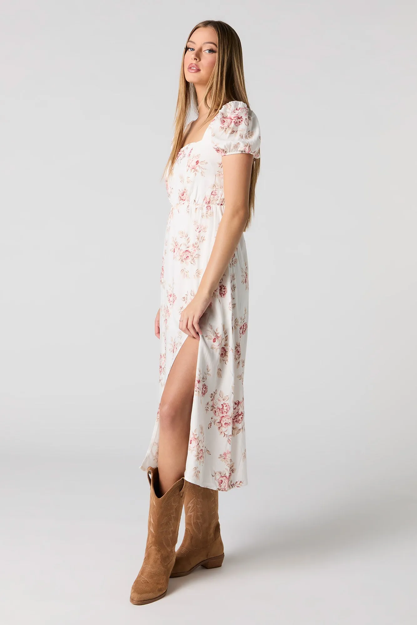 Floral Puff Sleeve A-Line Midi Dress sold by Urban Planet product image thumbnail 3