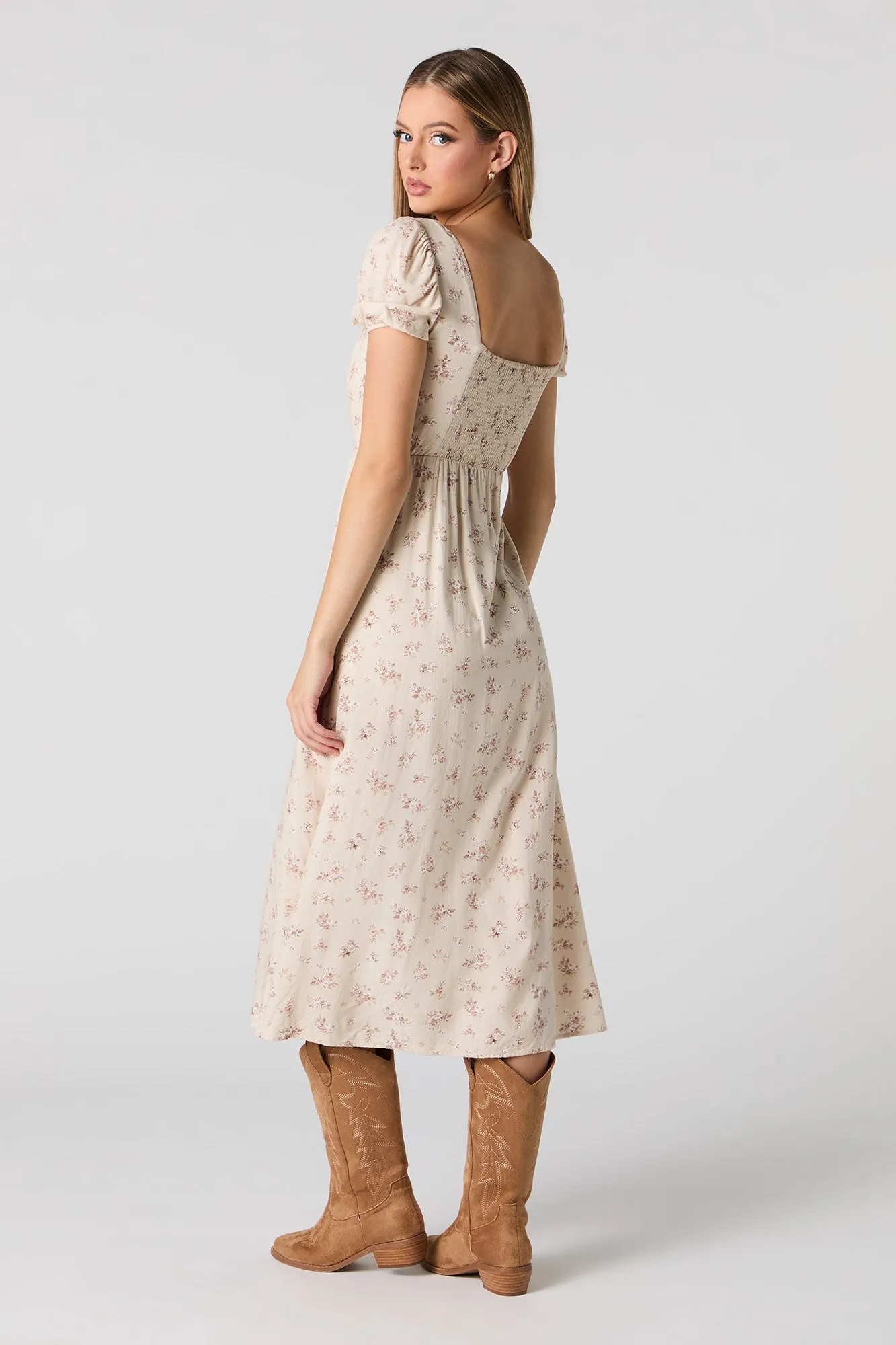 Floral Puff Sleeve A-Line Midi Dress sold by Urban Planet product image thumbnail 5