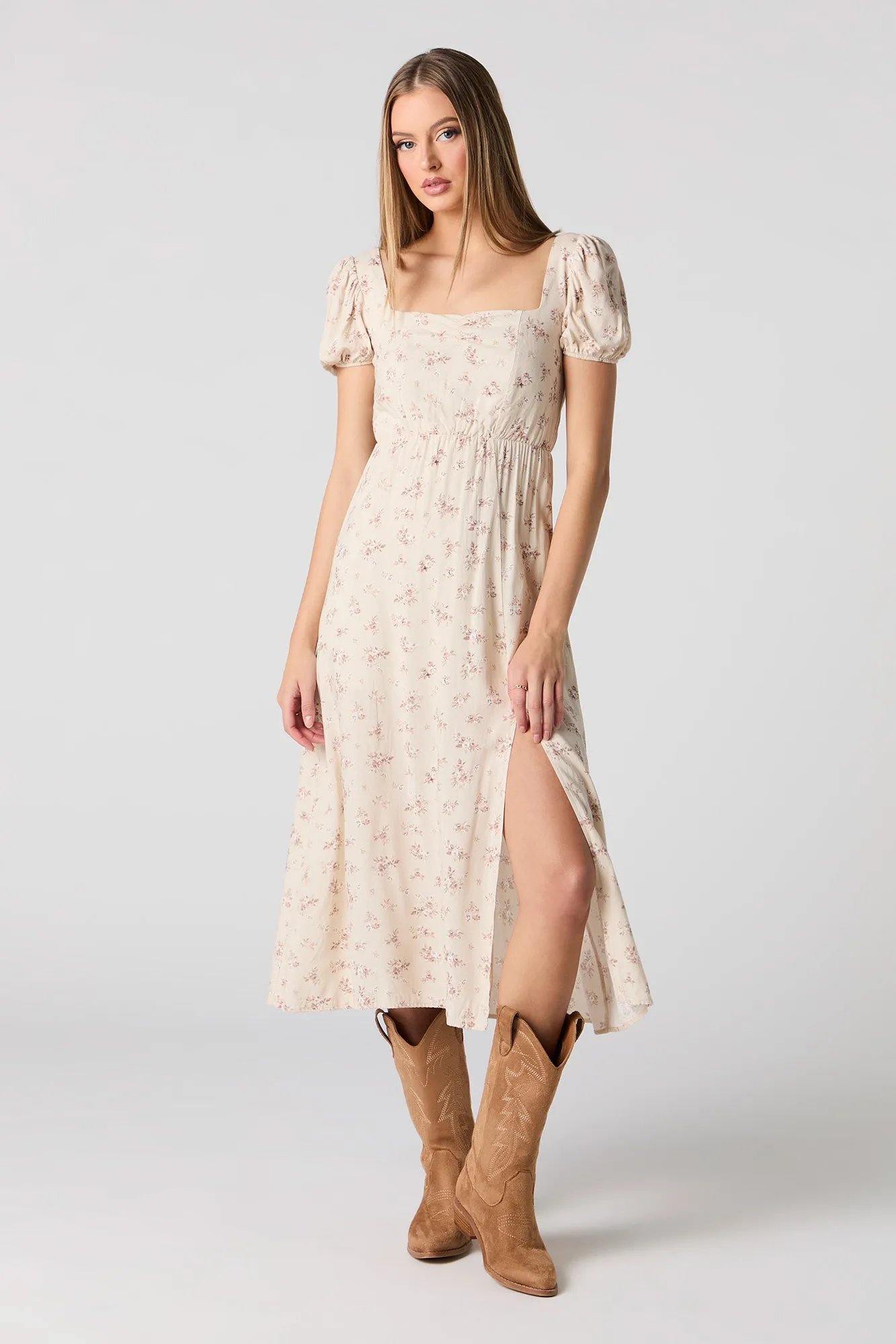 Floral Puff Sleeve A-Line Midi Dress sold by Urban Planet product image thumbnail 4