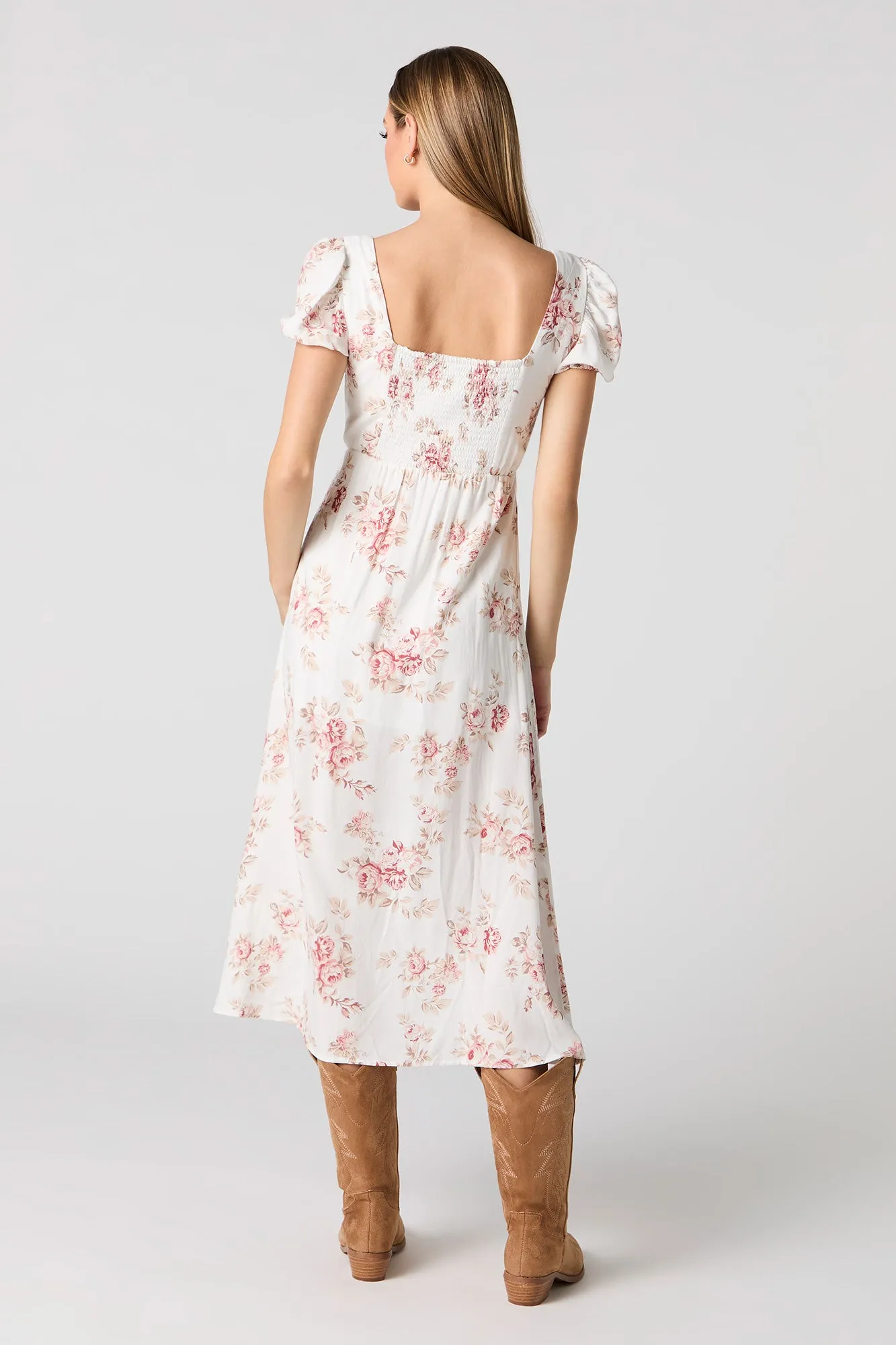 Floral Puff Sleeve A-Line Midi Dress sold by Urban Planet product image thumbnail 2