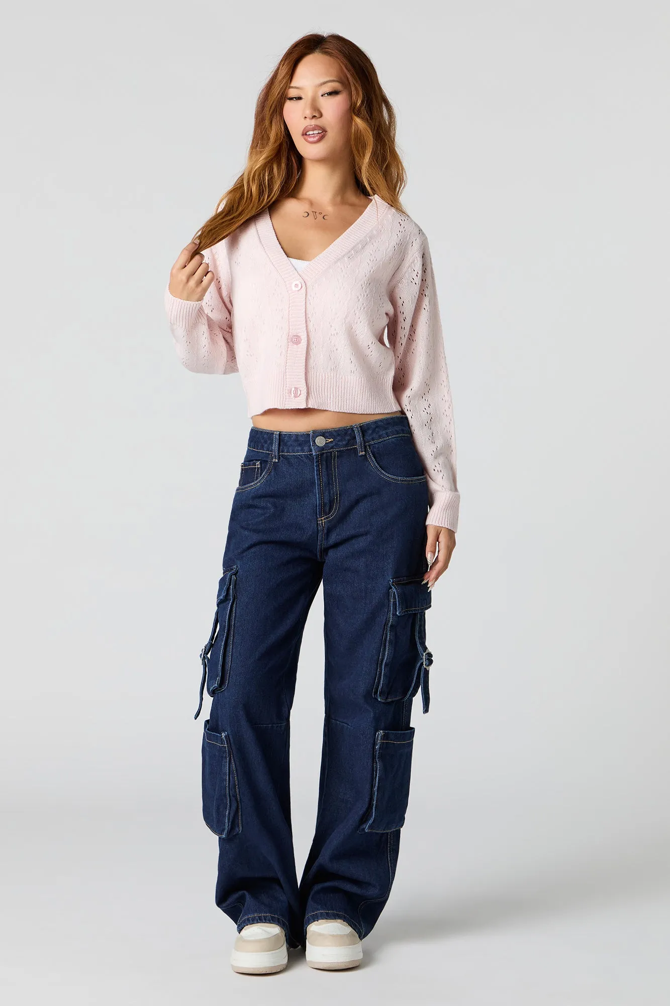 Pointelle Knit Button-Up Cardigan sold by Urban Planet product image thumbnail 3