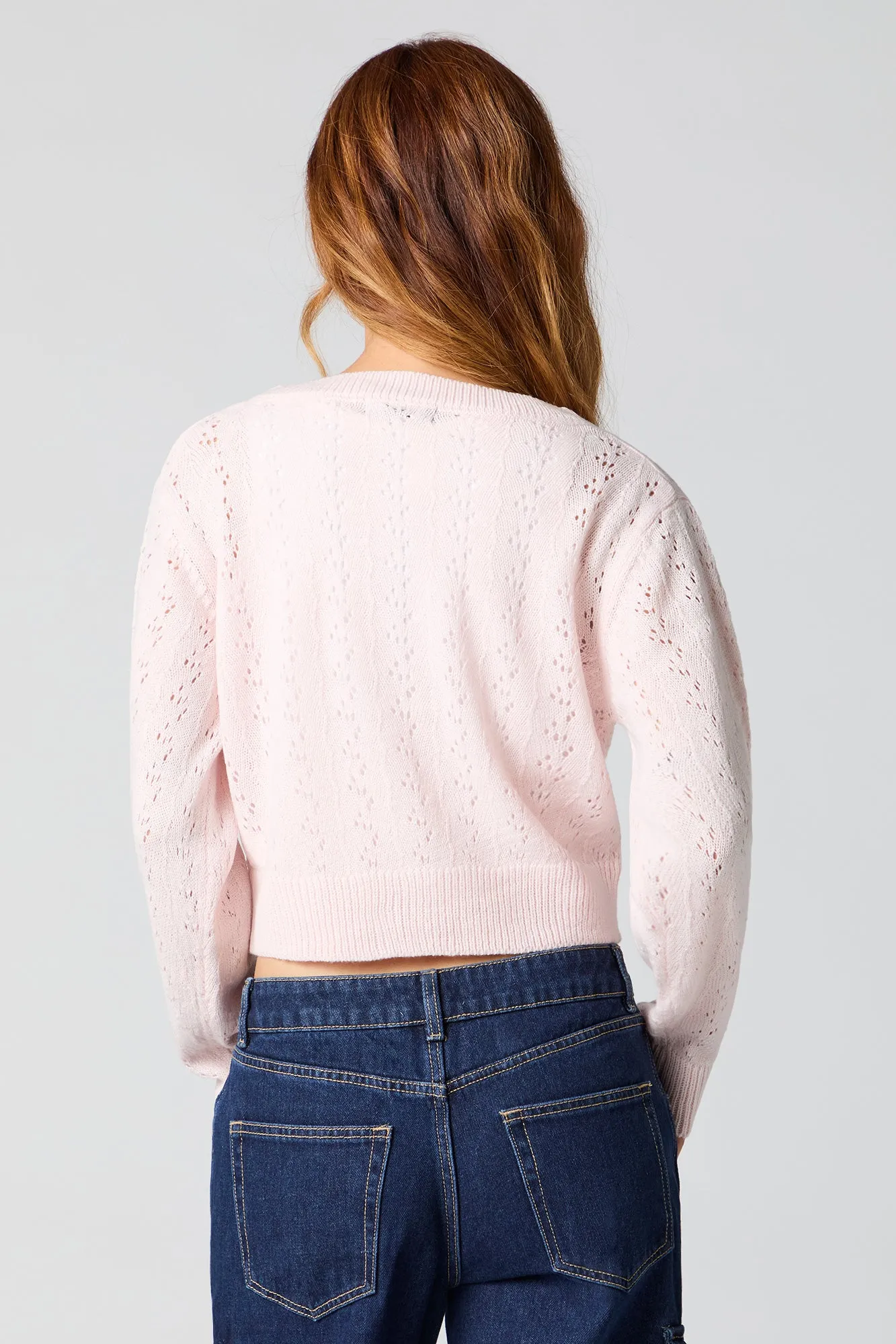 Pointelle Knit Button-Up Cardigan sold by Urban Planet product image thumbnail 2