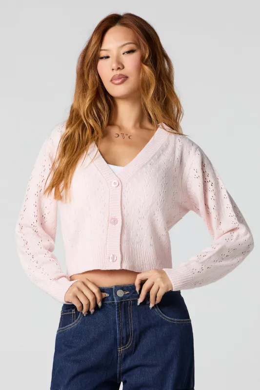 Pointelle Knit Button-Up Cardigan sold by Urban Planet