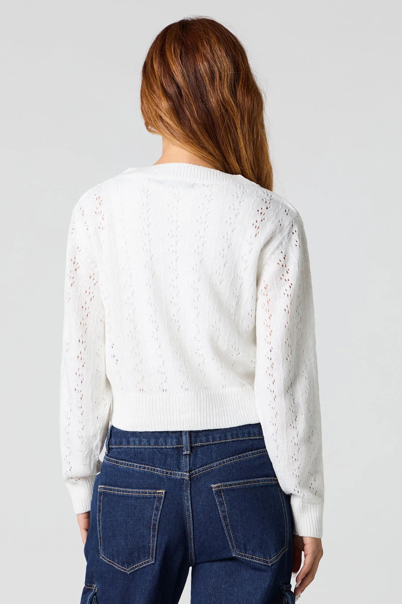 Pointelle Knit Button-Up Cardigan sold by Urban Planet product image thumbnail 5