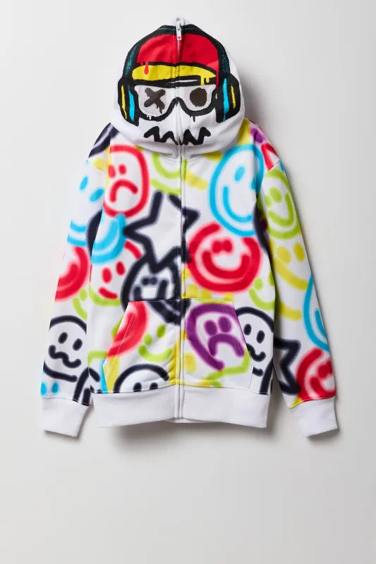 Haut à capuchon avec imprimé Smiley à graffitis et fermeture à glissière pour enfant sold by Urban Planet