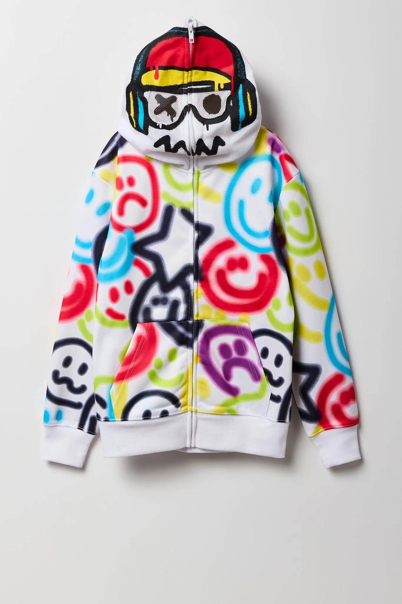 Haut à capuchon avec imprimé Smiley à graffitis et fermeture à glissière pour enfant sold by Urban Planet