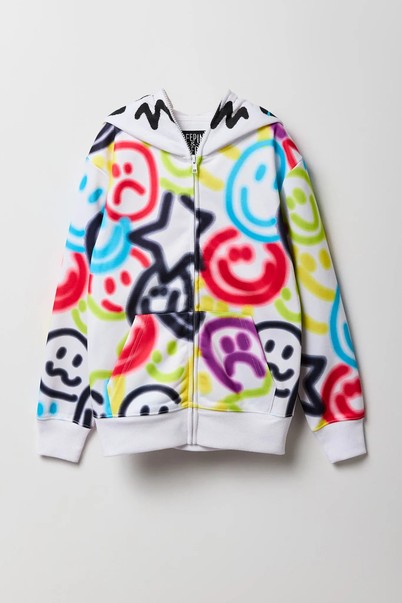 Haut à capuchon avec imprimé Smiley à graffitis et fermeture à glissière pour enfant sold by Urban Planet product image thumbnail 2