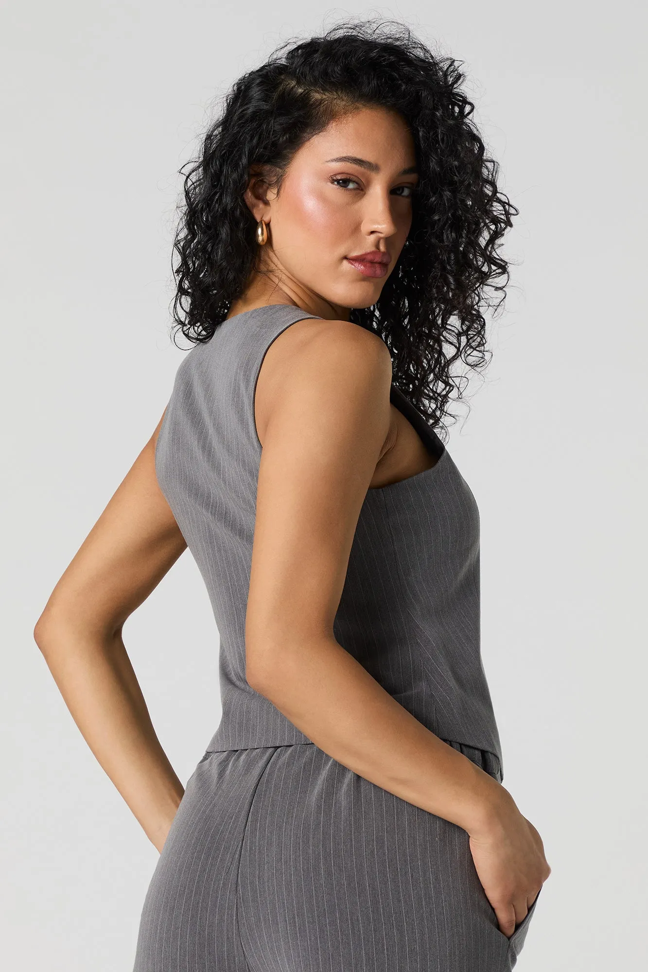 Pinstriped High Neck Vest sold by Urban Planet product image thumbnail 5