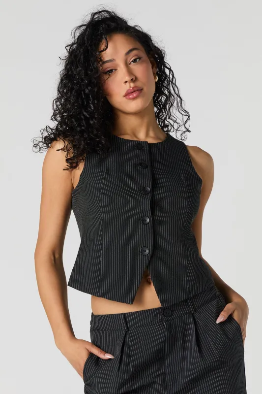 Pinstriped High Neck Vest sold by Urban Planet
