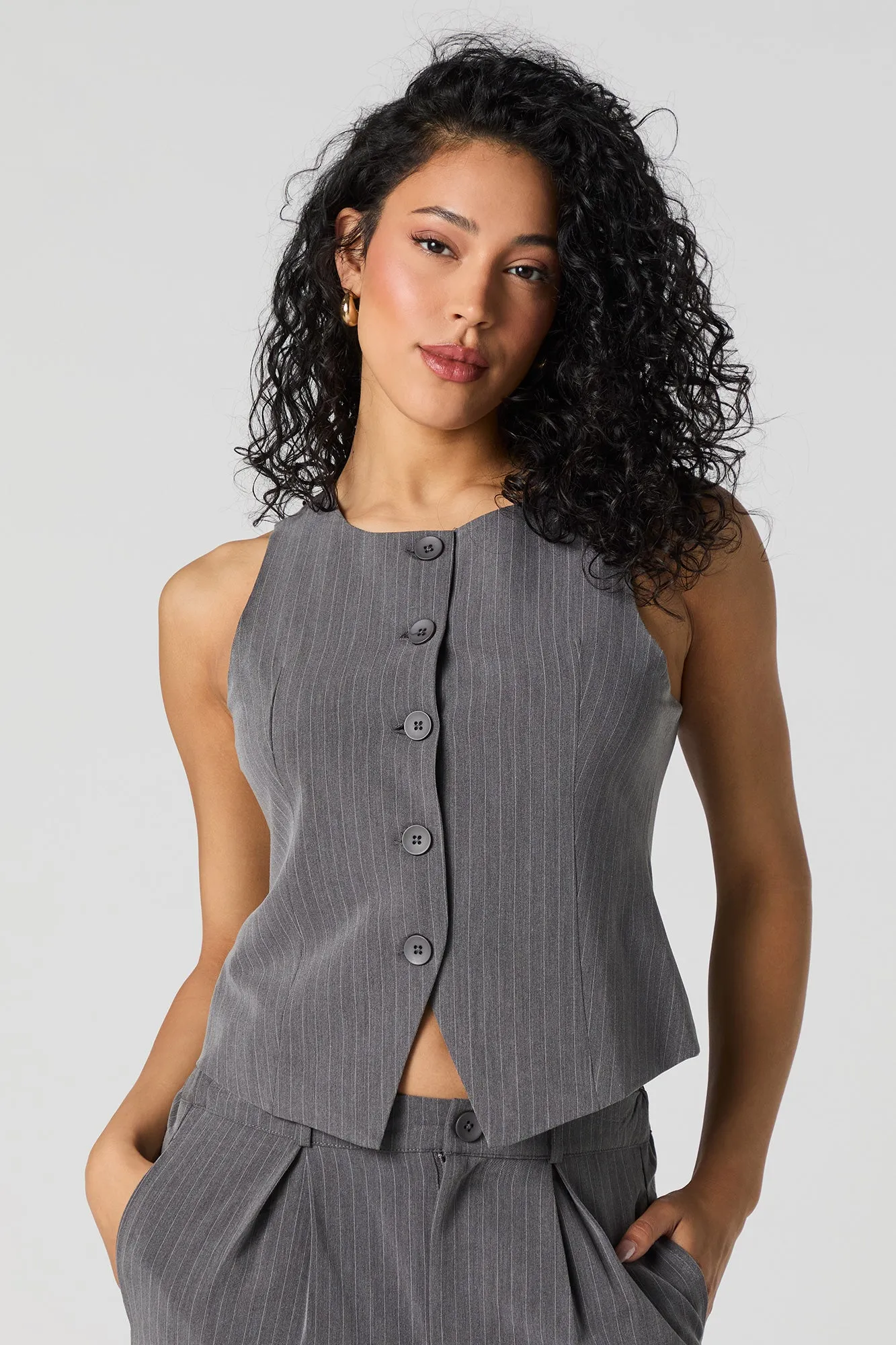 Pinstriped High Neck Vest sold by Urban Planet product image thumbnail 4