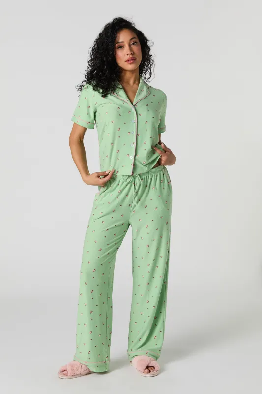 Button-Up Top & Pant 2 Piece Pajama Set sold by Urban Planet