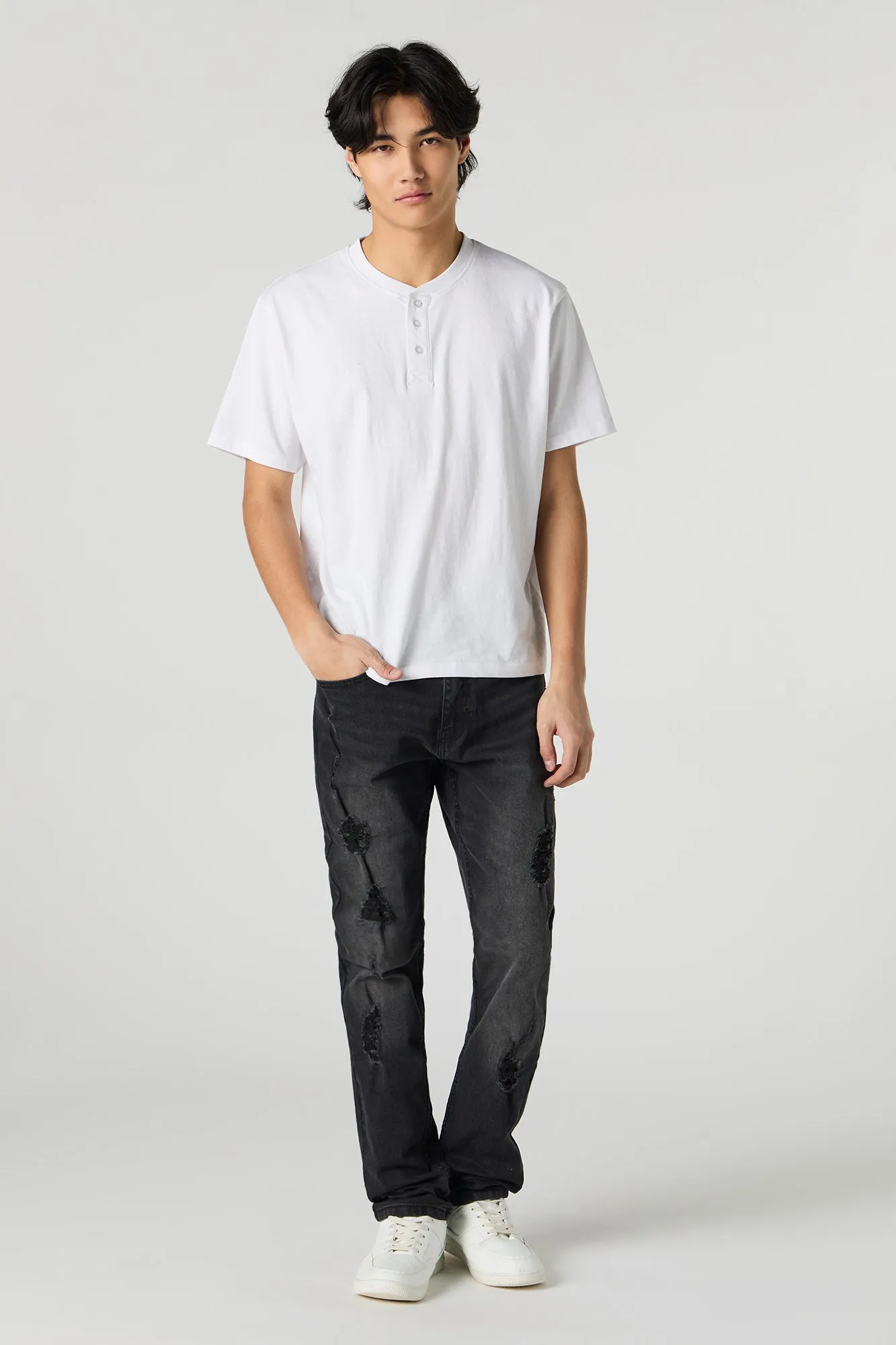Black Distressed Stretch Slim Jean sold by Urban Planet product image thumbnail 2