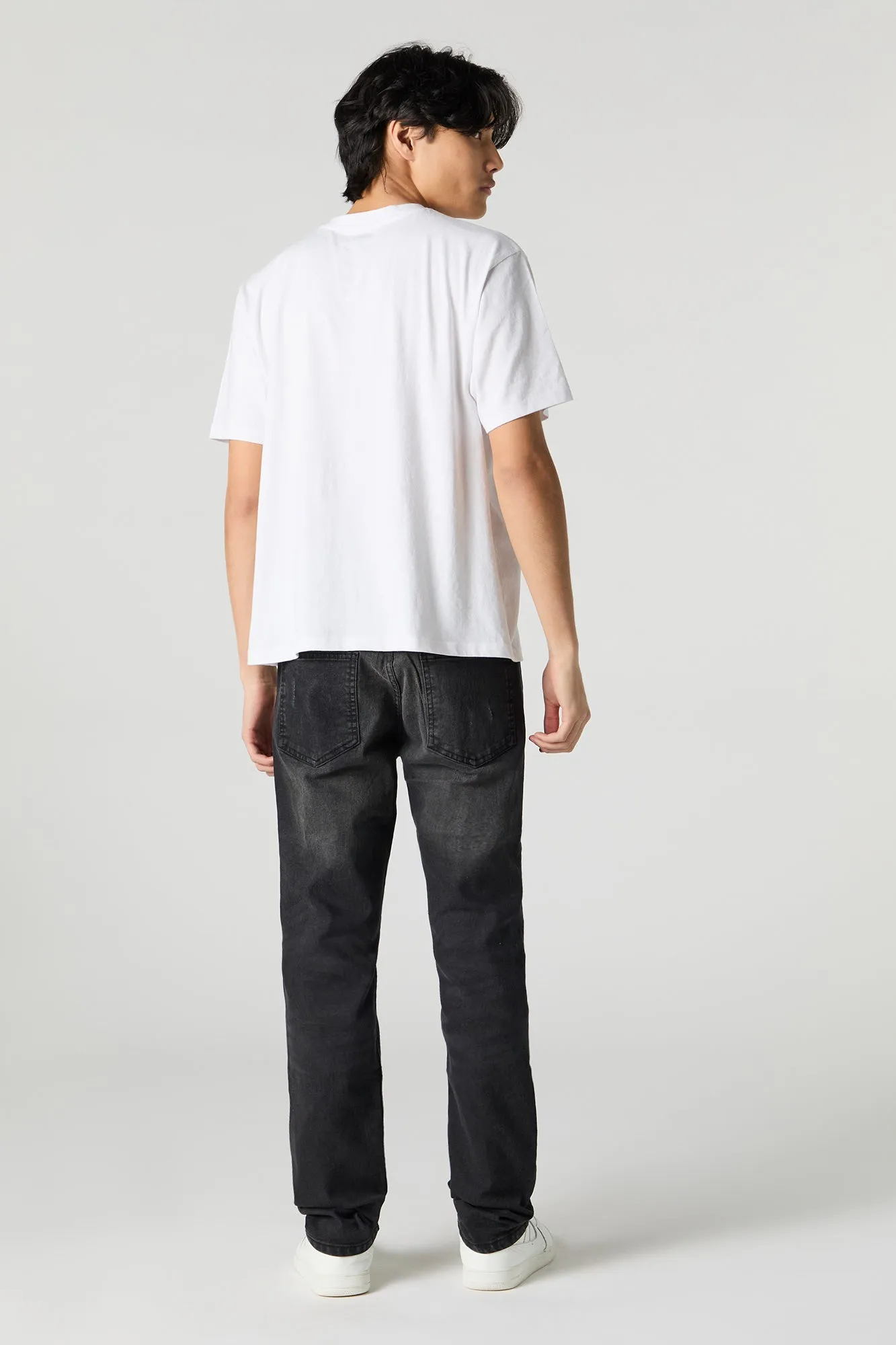 Jean mince en denim extensible d'aspect usé délavé noir sold by Urban Planet product image thumbnail 3