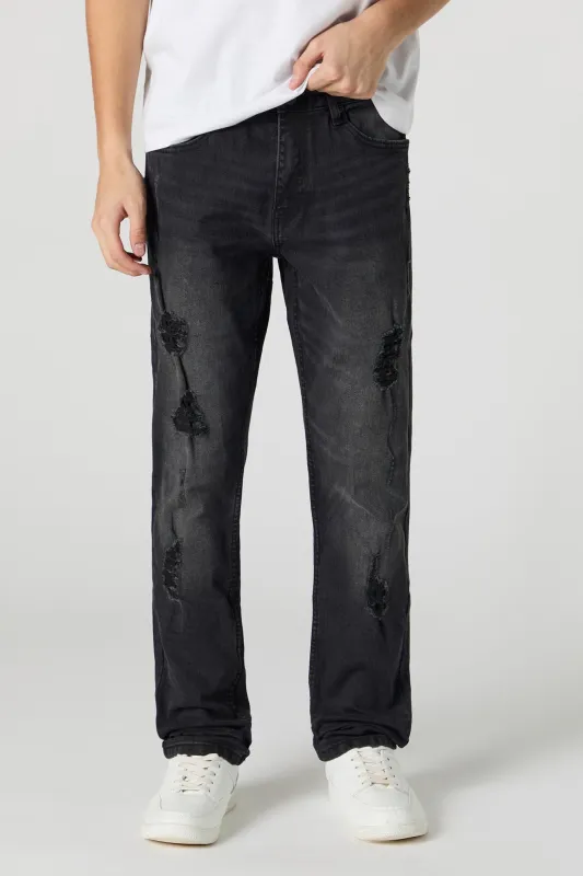 Jean mince en denim extensible d'aspect usé délavé noir sold by Urban Planet