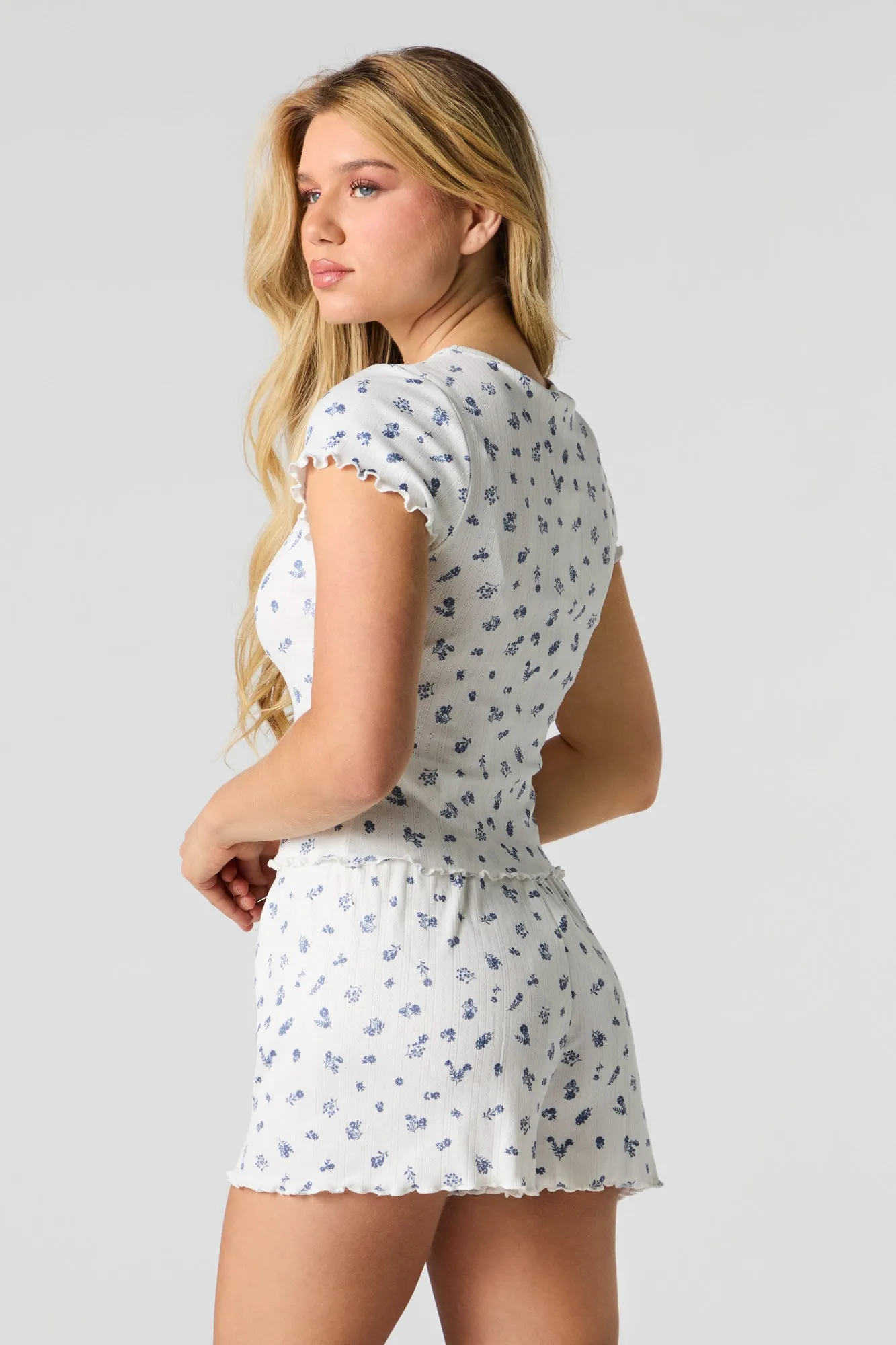 Printed Pointelle T-Shirt & Short 2 Piece Pajama Set sold by Urban Planet product image thumbnail 2