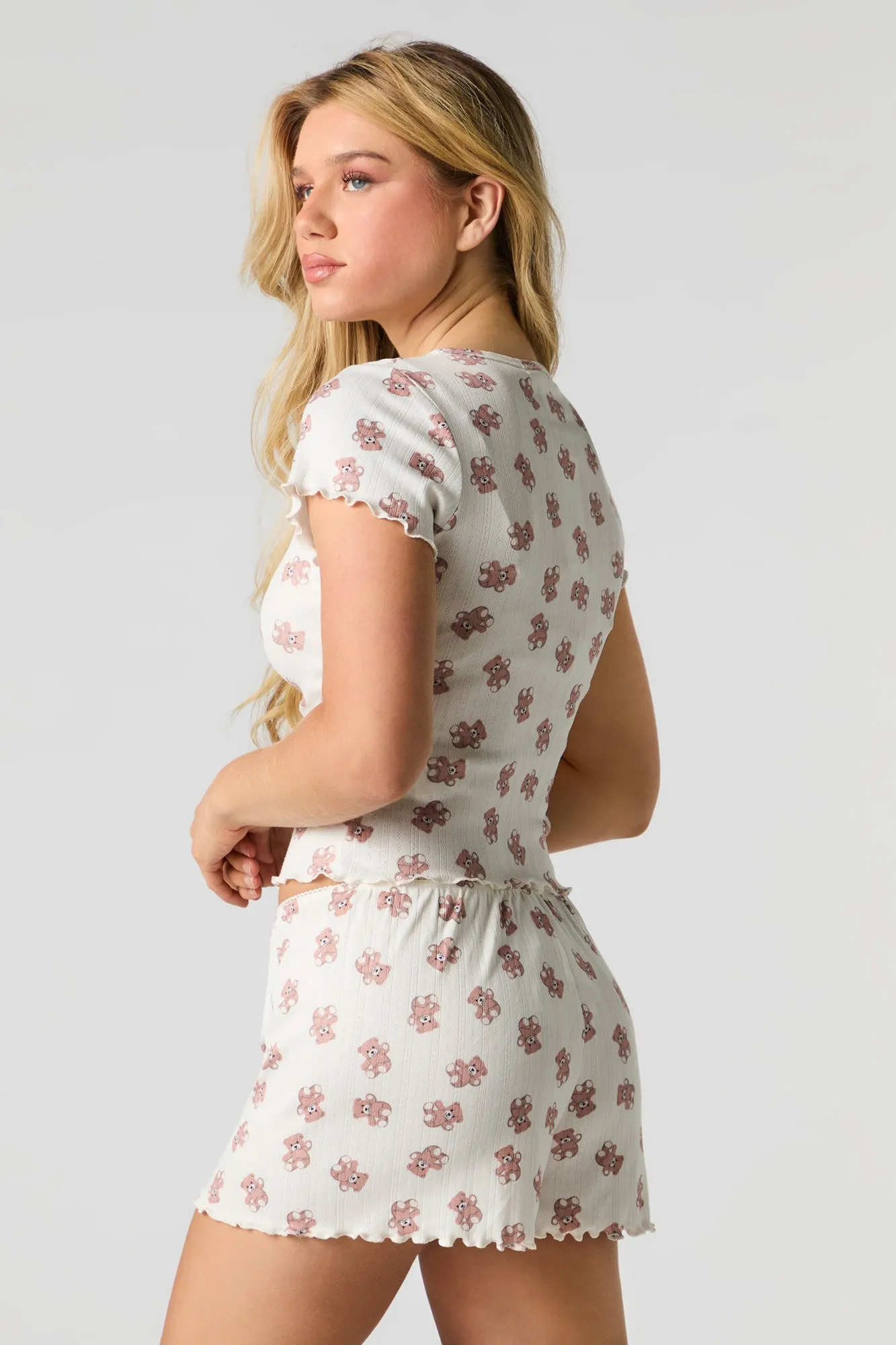 Printed Pointelle T-Shirt & Short 2 Piece Pajama Set sold by Urban Planet product image thumbnail 5