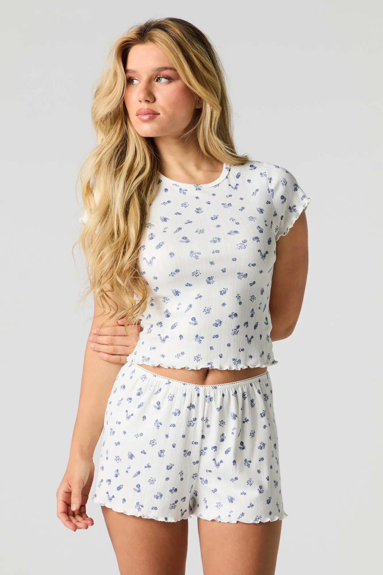 Printed Pointelle T-Shirt & Short 2 Piece Pajama Set sold by Urban Planet