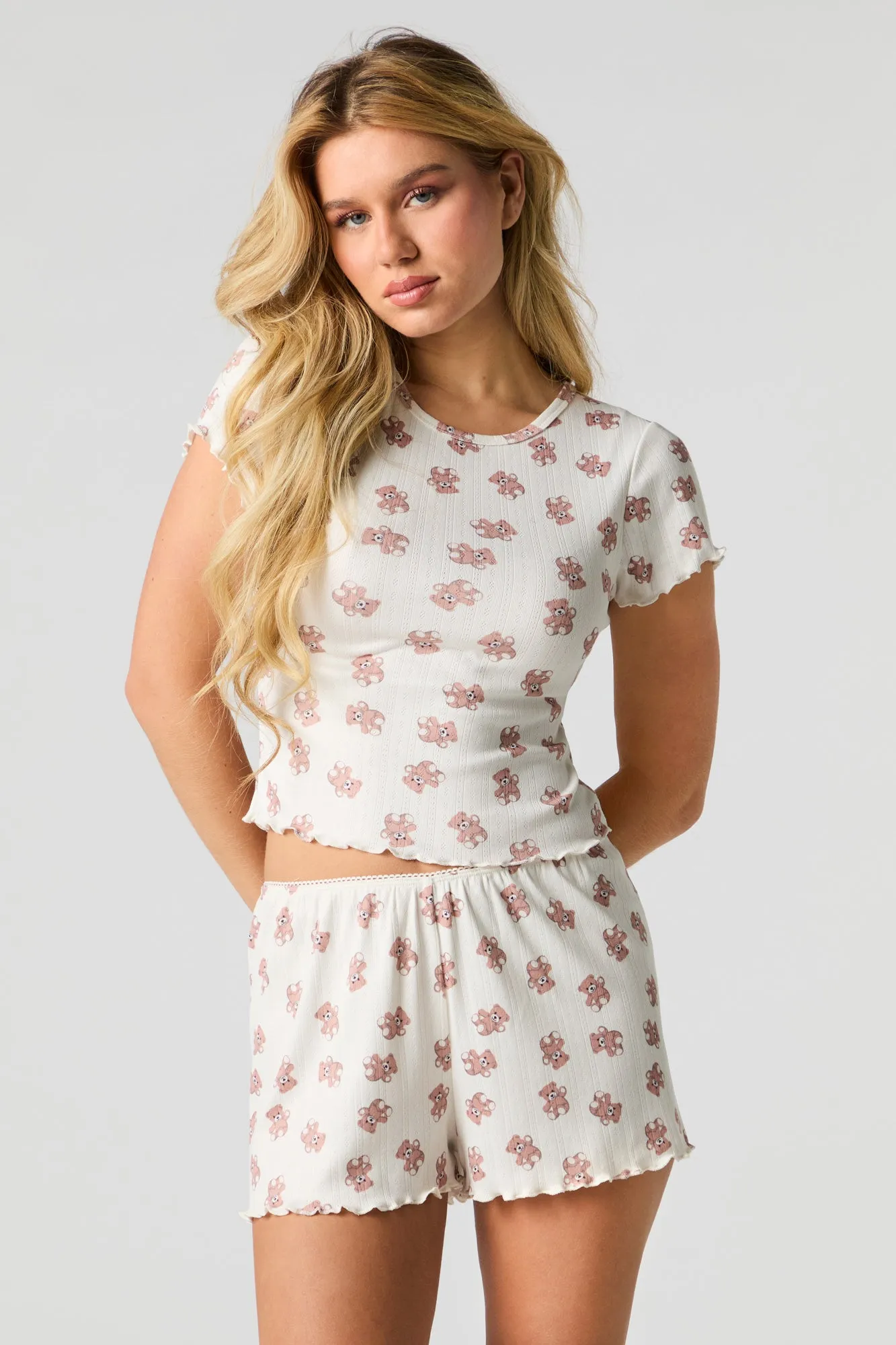 Ensemble pyjama avec t-shirt et short imprimés en pointelle sold by Urban Planet product image thumbnail 4