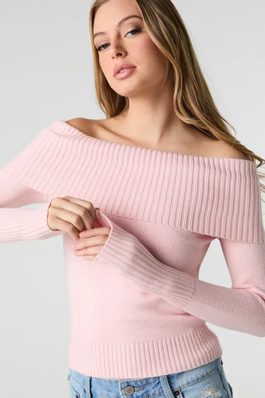 Foldover Off Shoulder Knit Sweater sold by Urban Planet