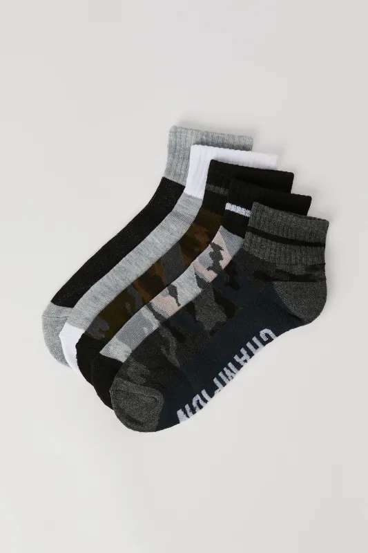 Camo Jacquard Knit Sole Athletic Quarter Sock (5 Pack) sold by Urban Planet