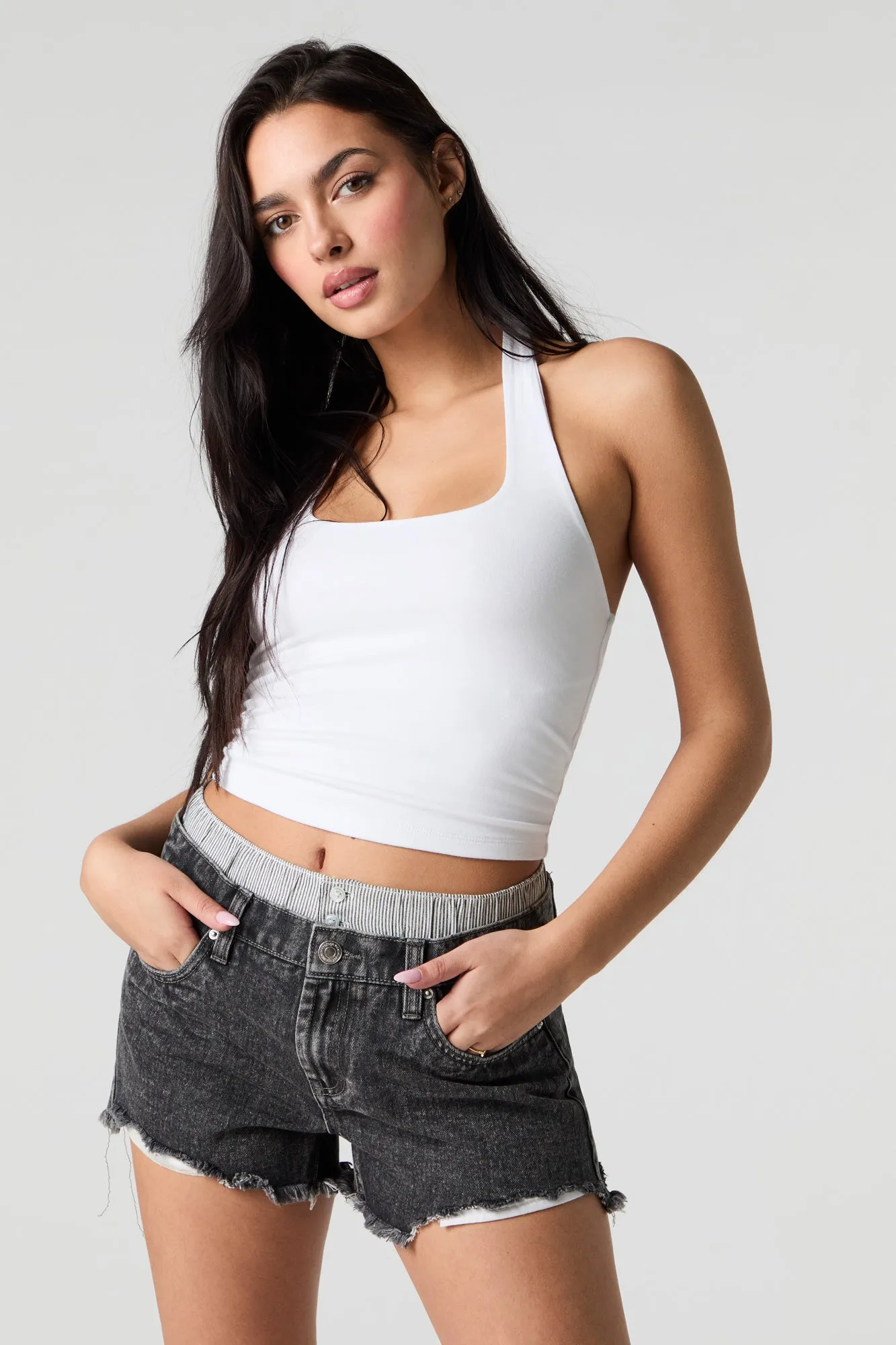 Short en denim à double bande de taille sold by Urban Planet product image thumbnail 5