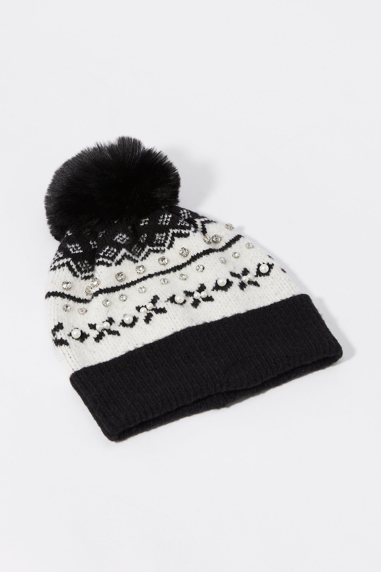 Tuque en tricot et jersey jacquard ornée de perles et de pierres du Rhin sold by Urban Planet
