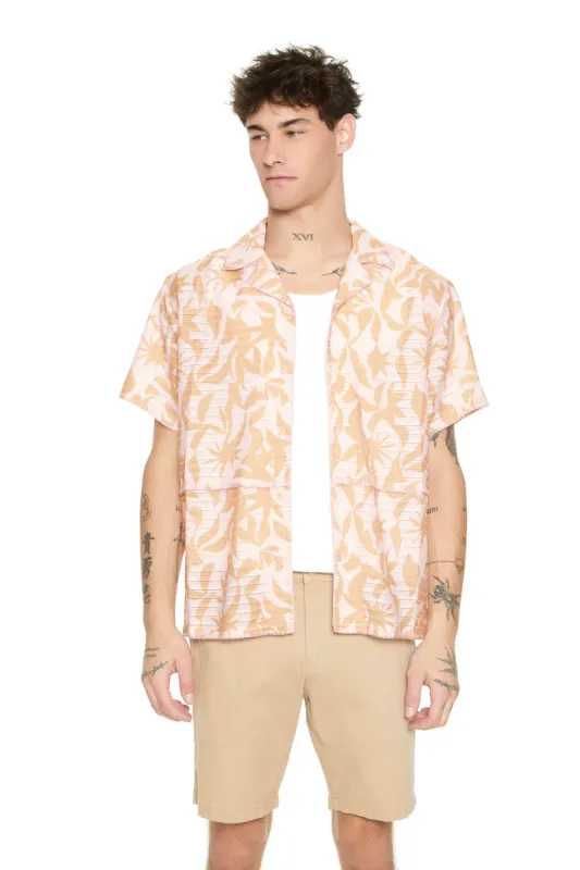 Abstract Print Ribbed Button-Up Top sold by Urban Planet