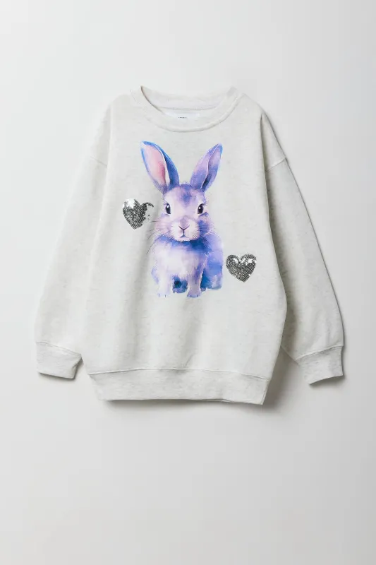 Girls Rhinestone Bunny Graphic Oversized Fleece Sweatshirt sold by Urban Planet