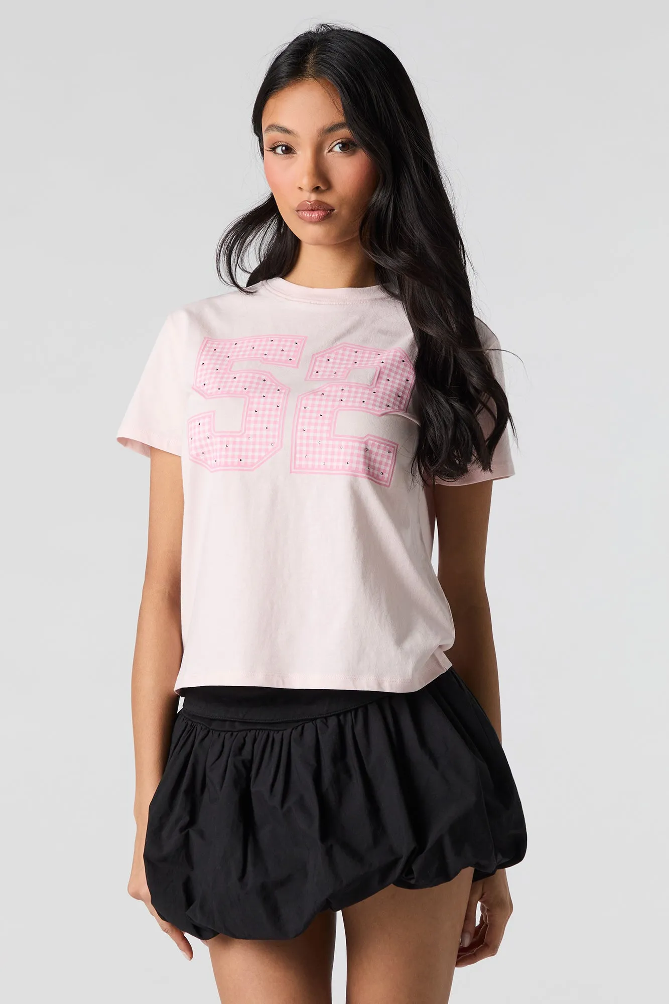 Checkered 52 Rhinestone Graphic T-Shirt sold by Urban Planet product image thumbnail 4
