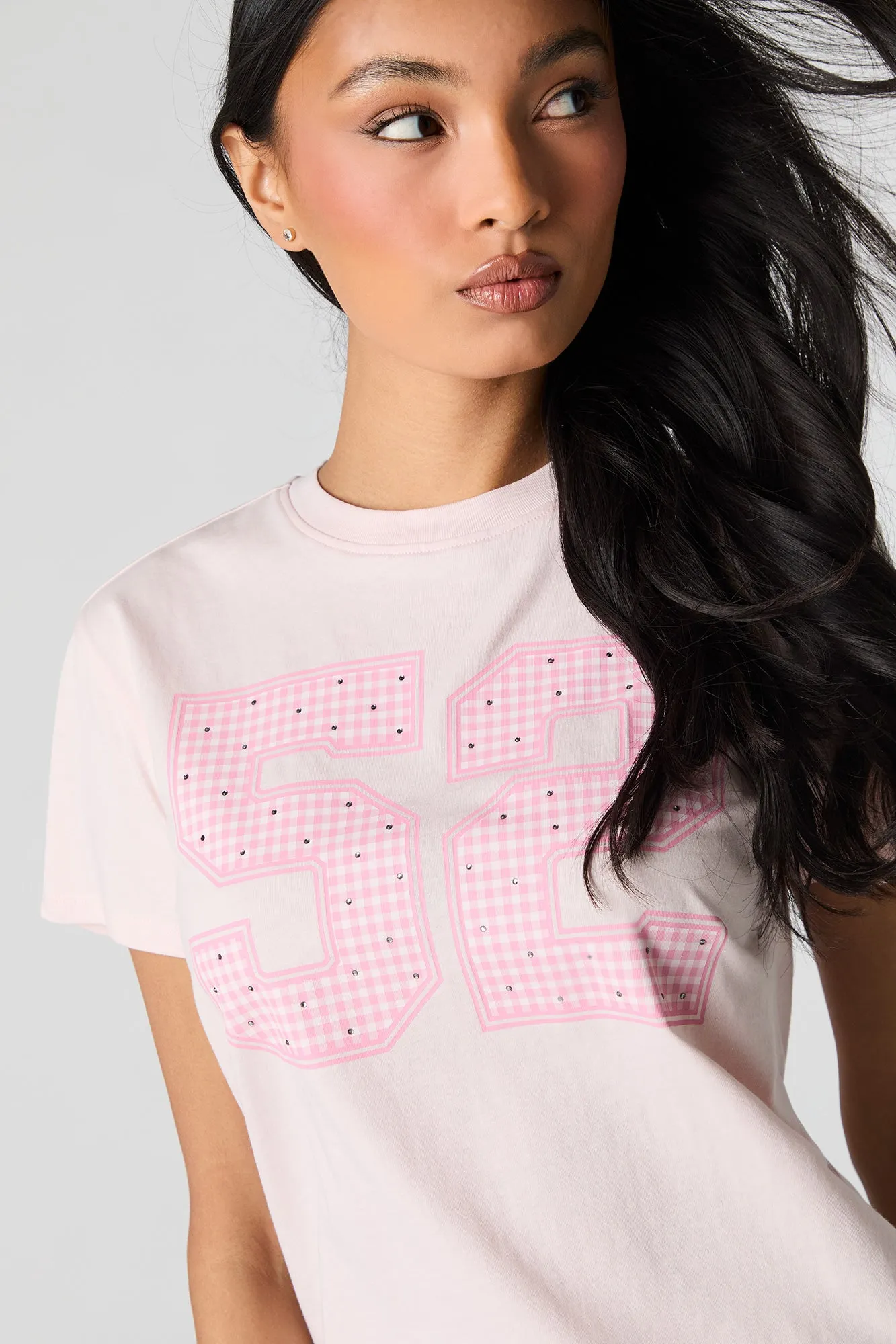 Checkered 52 Rhinestone Graphic T-Shirt sold by Urban Planet