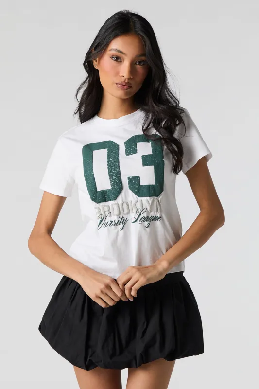 Brooklyn Varsity League Puff Print T-Shirt sold by Urban Planet
