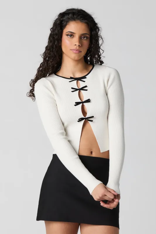 Bow Cut-Out Ribbed Sweater Knit Top sold by Urban Planet