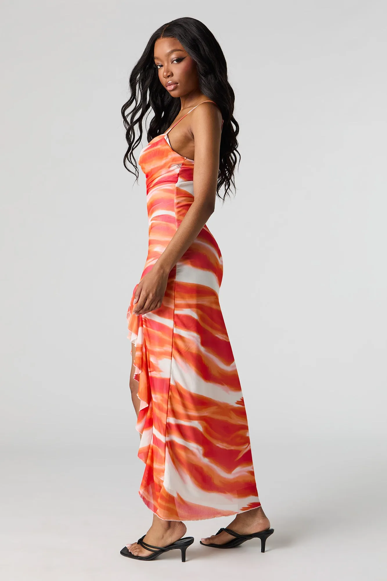 Mesh Cowl Neck Ruffle Slit Maxi Dress sold by Urban Planet product image thumbnail 2