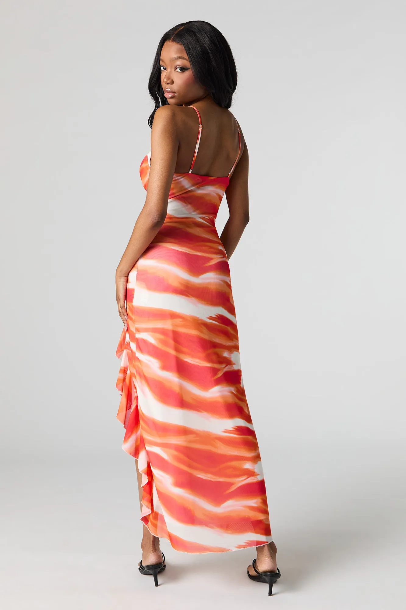 Mesh Cowl Neck Ruffle Slit Maxi Dress sold by Urban Planet product image thumbnail 3