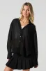 Semi Sheer Long Sleeve Button-Up Top sold by Urban Planet