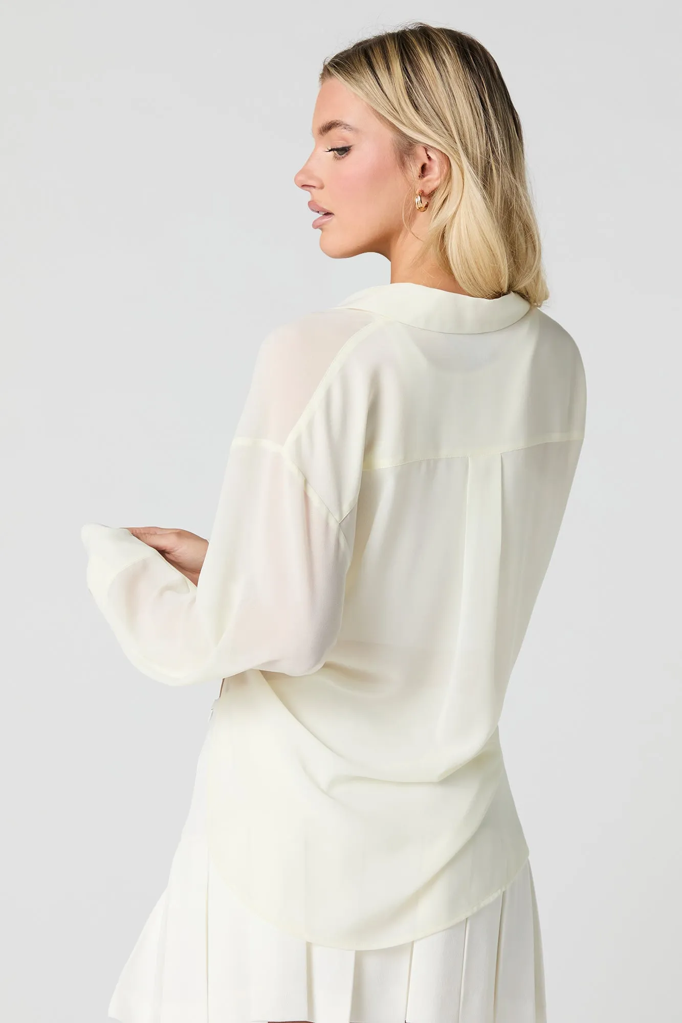 Semi Sheer Long Sleeve Button-Up Top sold by Urban Planet product image thumbnail 2