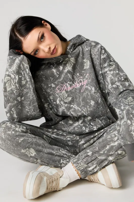 Darling Embroidered Camo Oversized Fleece Hoodie sold by Urban Planet