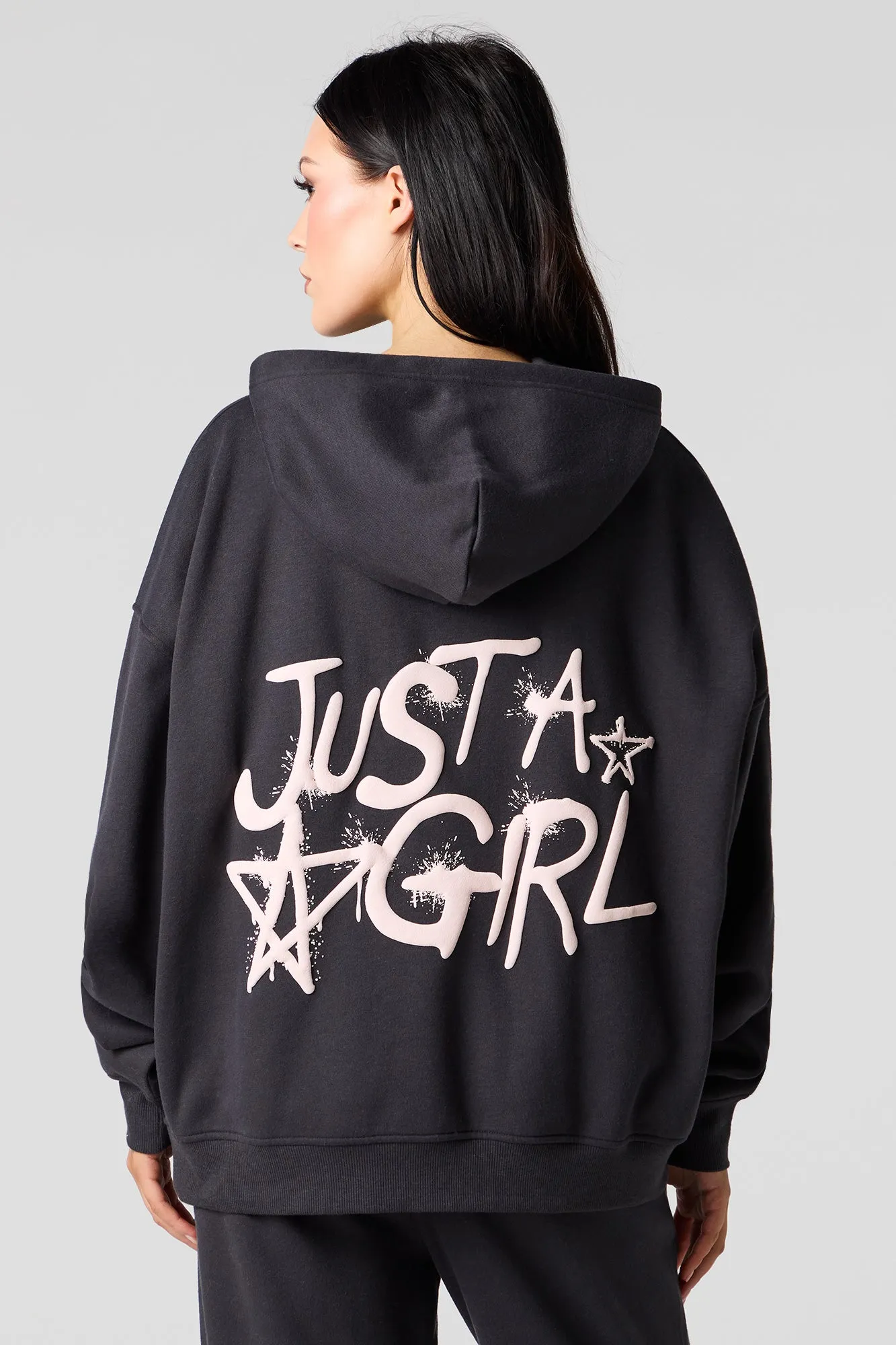 Just A Girl Puff Print Oversized Fleece Hoodie sold by Urban Planet