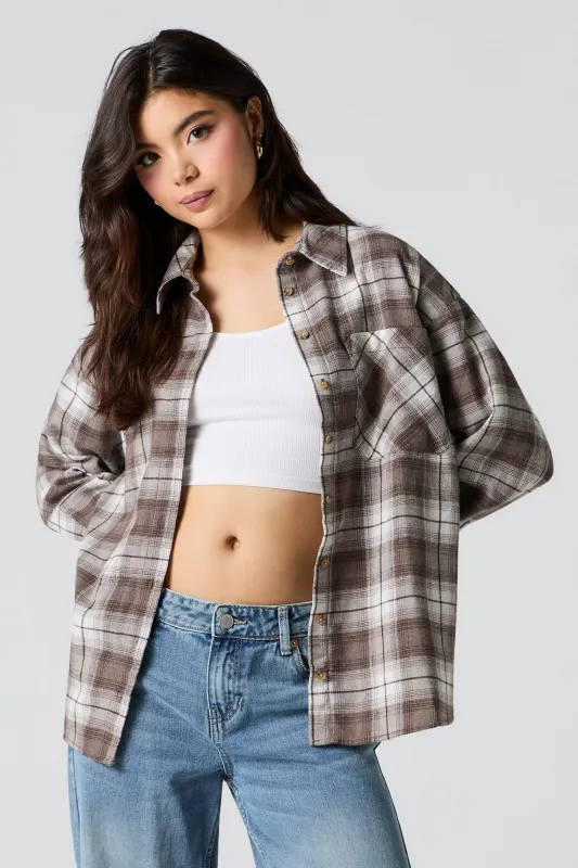 Oversized Plaid Flannel Button-Up Top sold by Urban Planet