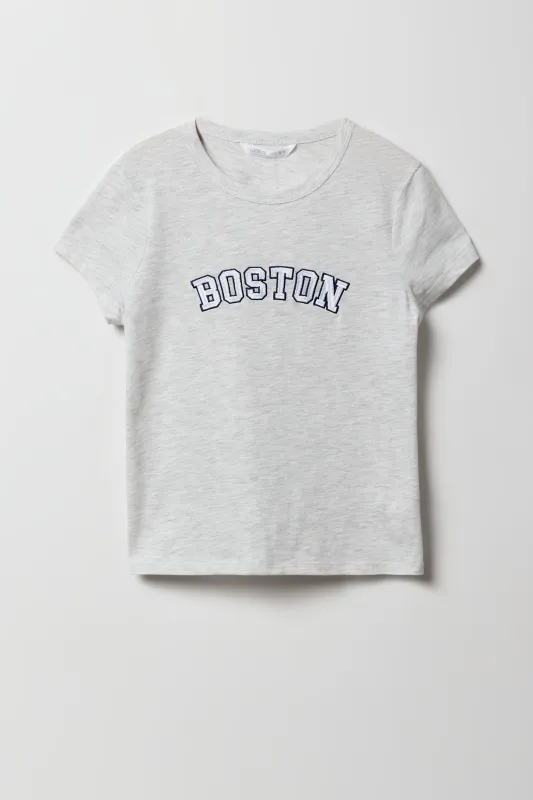 Girls Boston Embroidered T-Shirt sold by Urban Planet