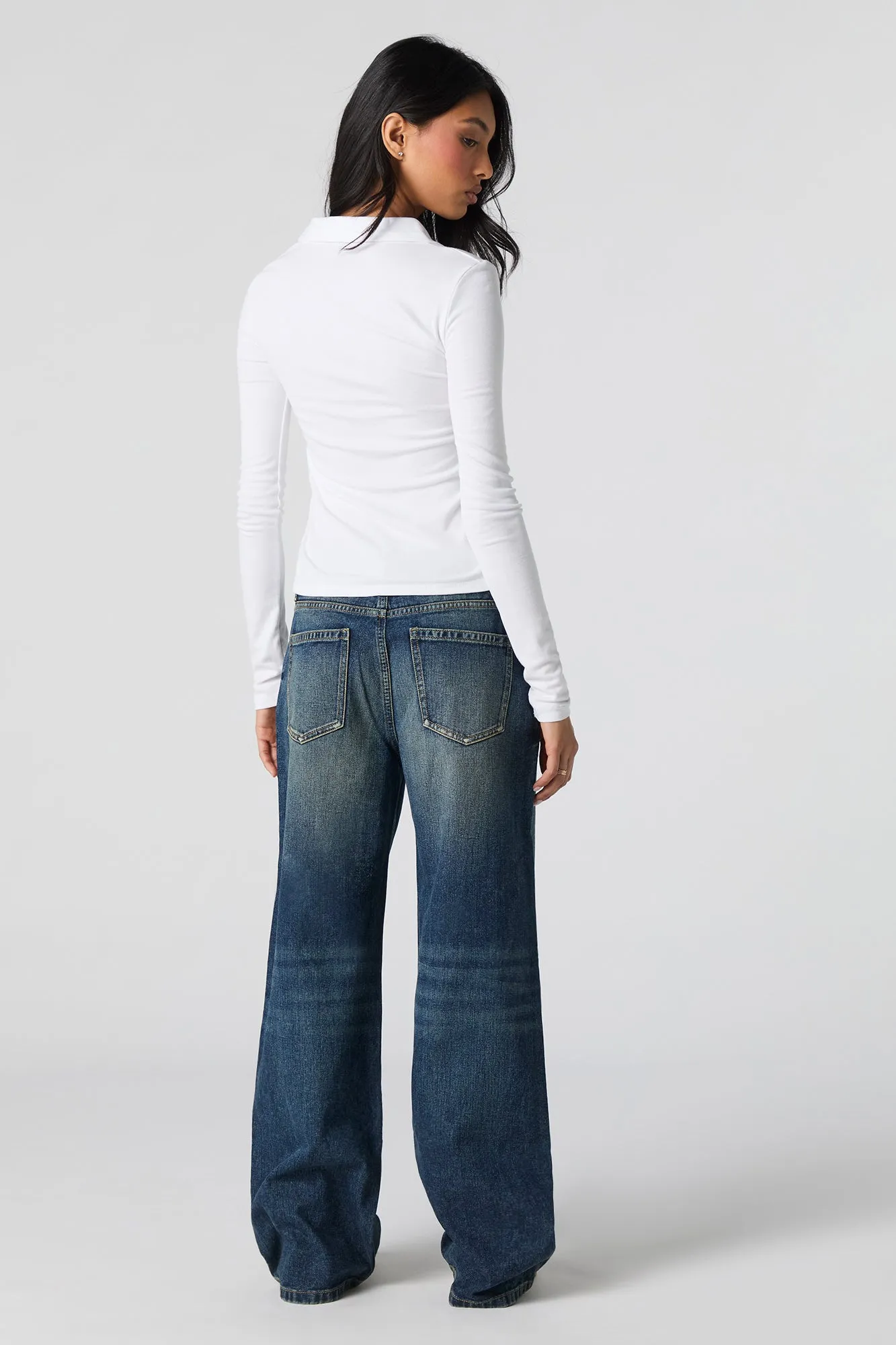 Jean extensible à jambe large délavé foncé vintage à taille basse sold by Urban Planet product image thumbnail 3