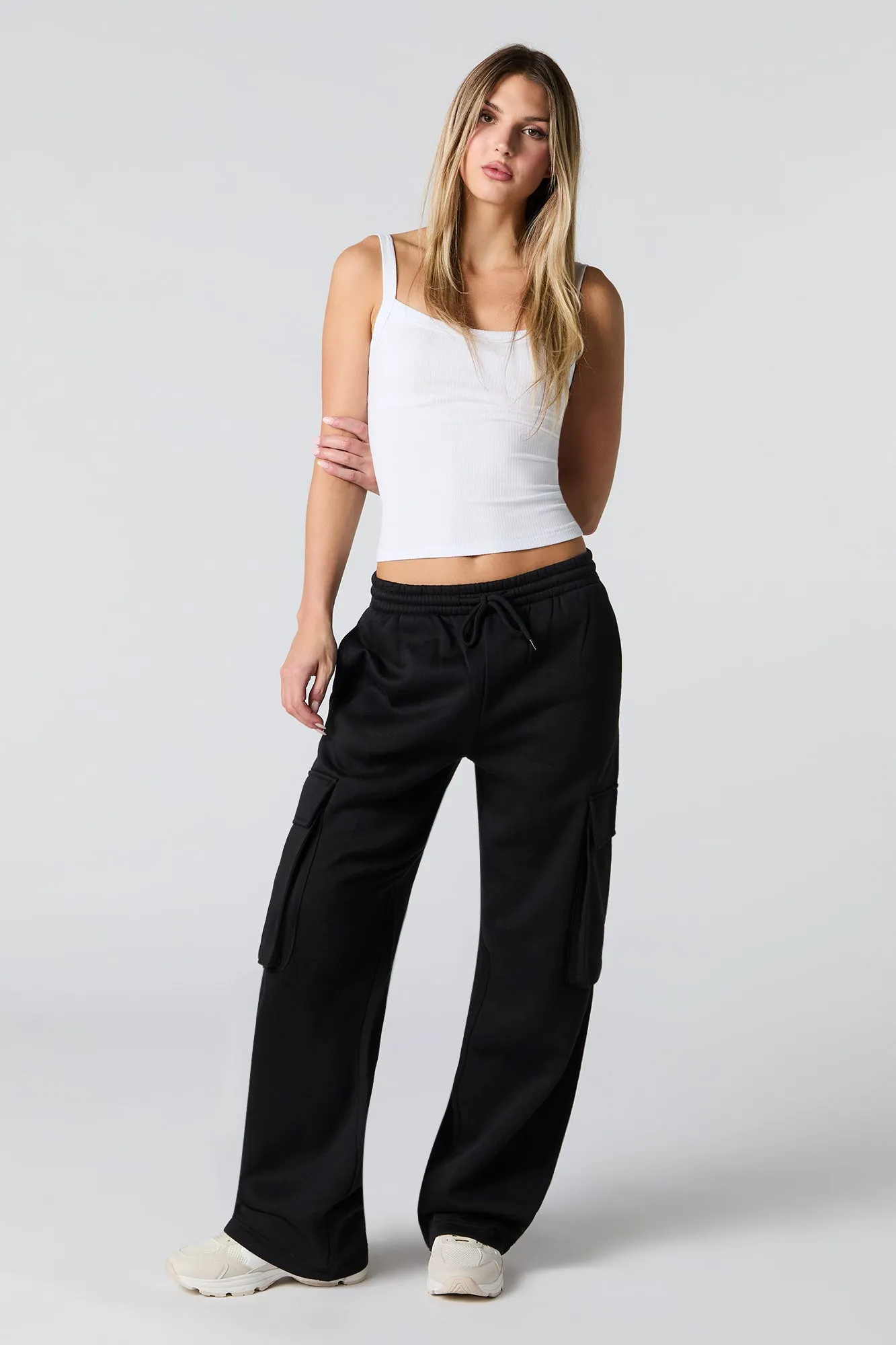 Solid Fleece Wide Leg Cargo Sweatpant sold by Urban Planet product image thumbnail 4