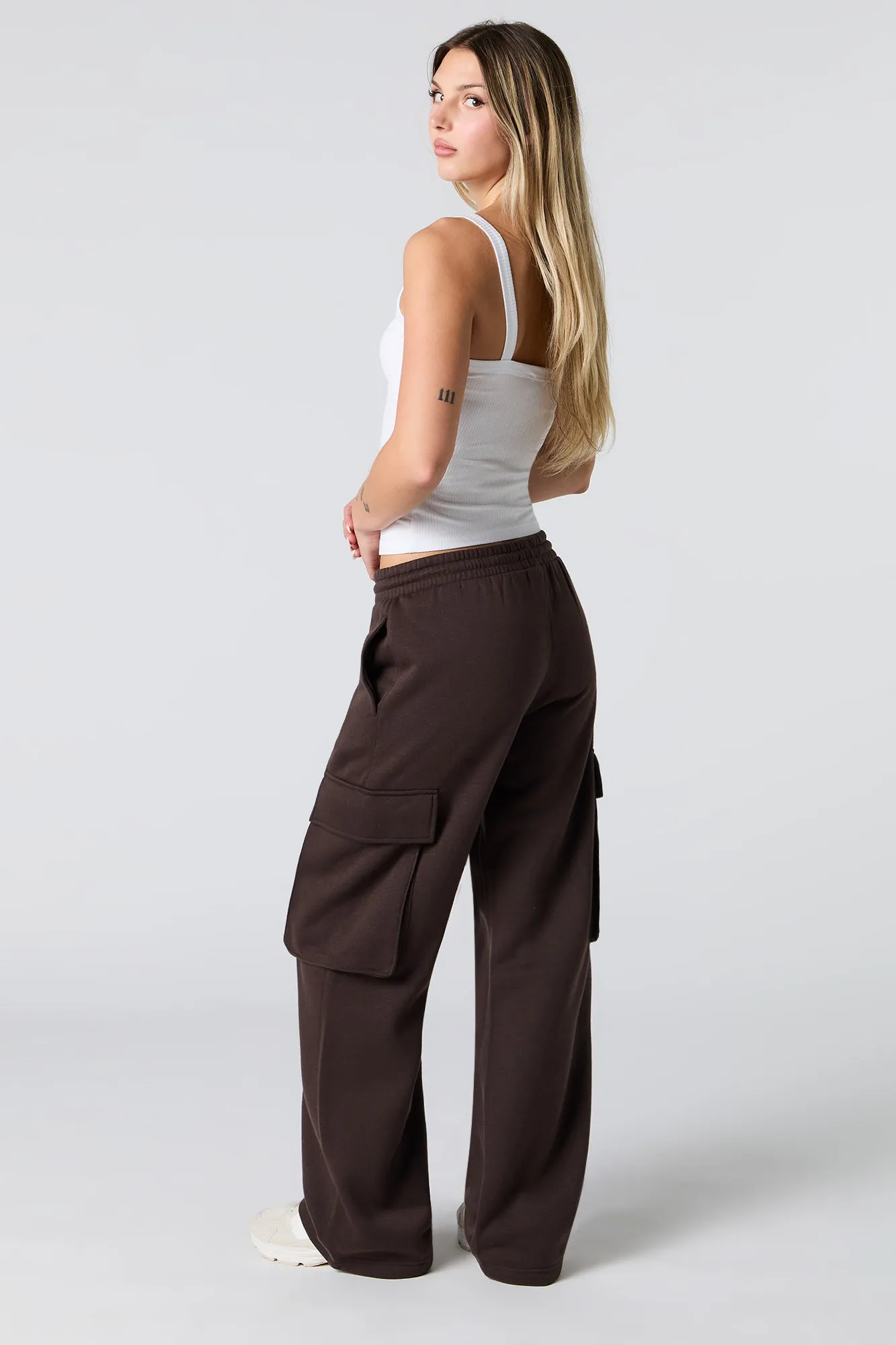 Solid Fleece Wide Leg Cargo Sweatpant sold by Urban Planet product image thumbnail 3
