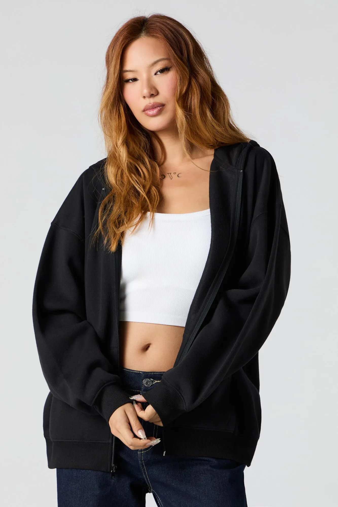 Oversized Zip-Up Fleece Hoodie sold by Urban Planet product image thumbnail 5